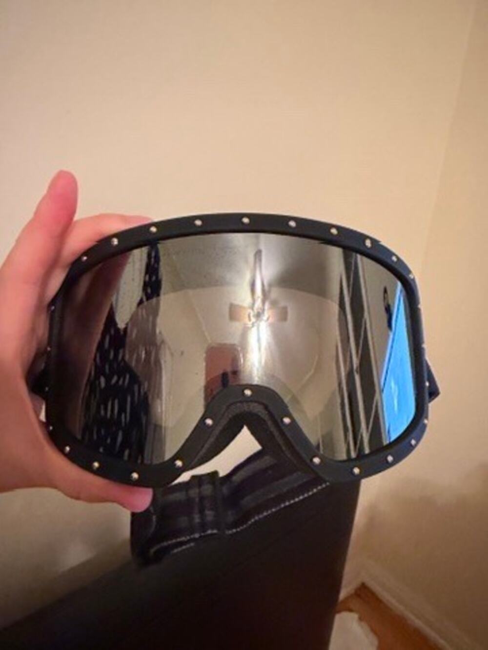 Celine Studded Ski Goggles Black Silver Mirror Lens